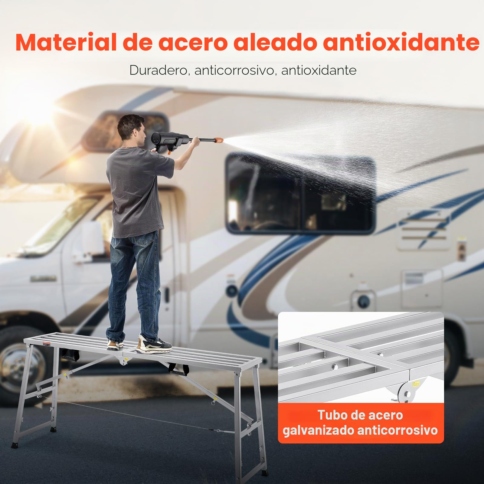 VEVOR Plataforma de Trabajo, Altura Ajustable de 4 Velocidades 80-130 cm, Escalera de Acero de Aleación Plegable, Carga de 400 kg, Pies de Goma Antideslizantes, para Pintar Paneles de Yeso, Limpieza