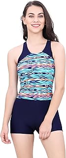 LACTRA Women's Stylish Contrast Boyleg Tankini Swimsuit | Padded Bust Support &amp; Racerback | Extra Coverage &amp; UPF 50+ Sun P...