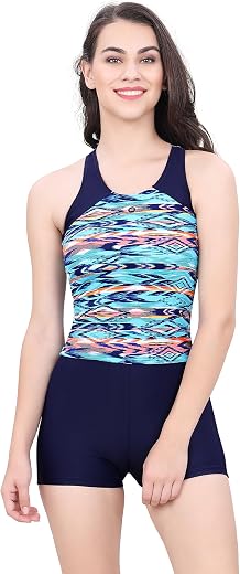 LACTRA Women's Stylish Contrast Boyleg Tankini Swimsuit | Padded Bust Support &amp; Racerback | Extra Coverage &amp; UPF 50+ Sun P...