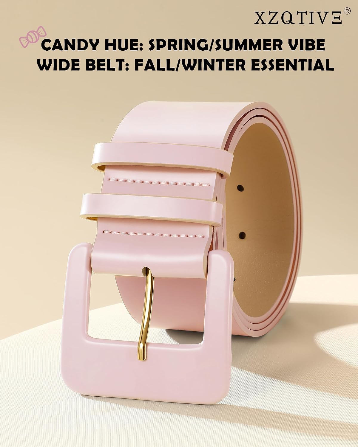 XZQTIVE Women's Candy Color Wide Leather Belt, 2.13" Square Buckle Waist Belt for Jeans Dresses Pants Casual Daily Wear image 4