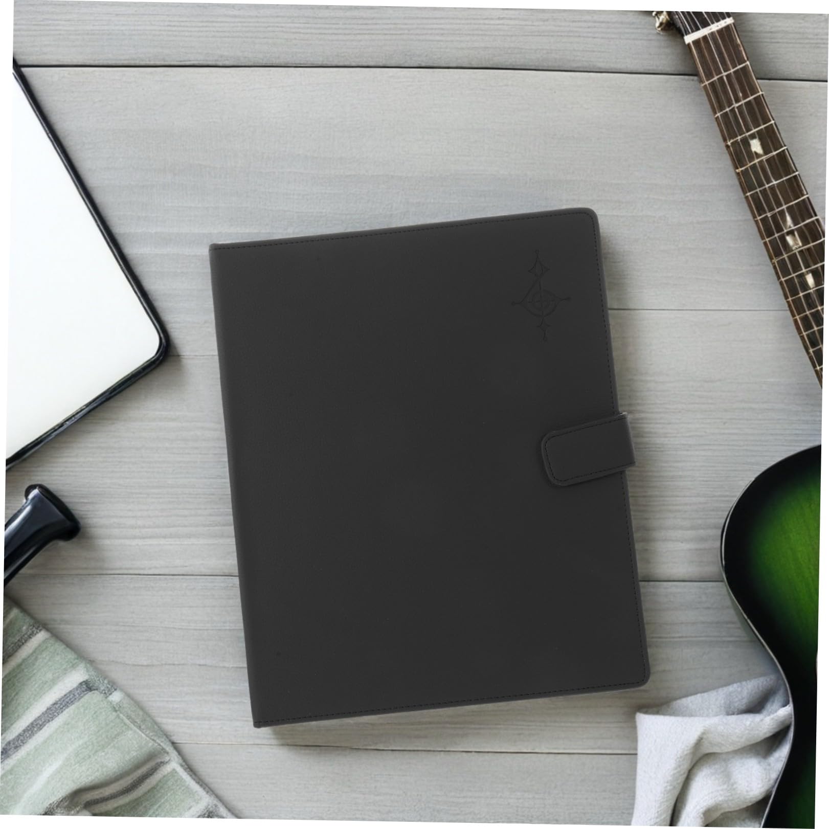 Alasum Carpeta de Partituras para Piano y Guitarra, Cuero Sintético Negro, 9 Anillas, con 30 Páginas Numeradas, Organizador Musical Versátil para Partituras Sueltas, Adecuado