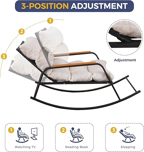 Miniatura 3 de MAXYOYO Mecedora con respaldo ajustable, silla deslizante tapizada extra ancha de peluche, silla reclinable Boucle, silla decorativa moderna para