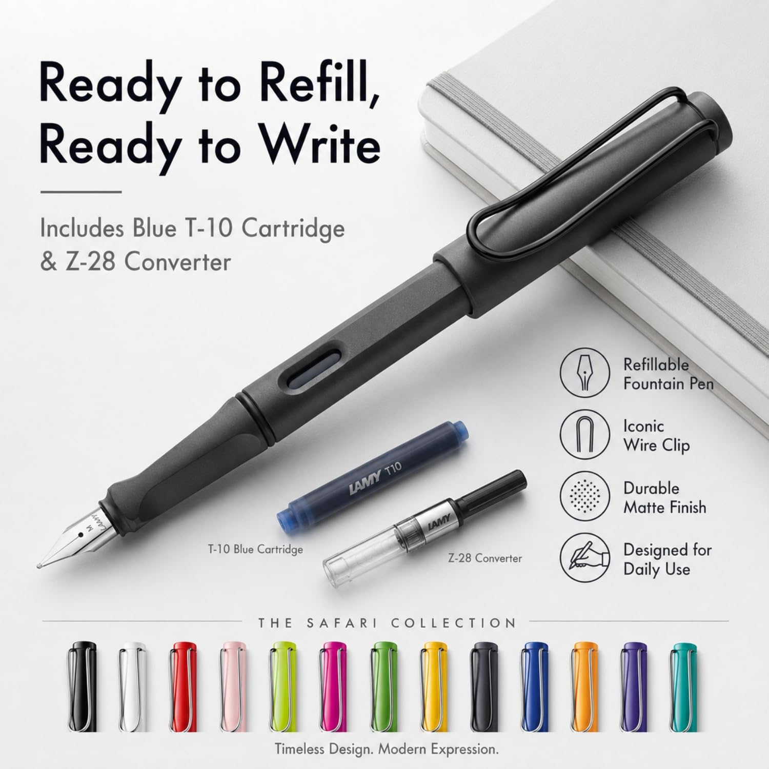 LAMY Safari Fountain Pen Medium Nib | Umbra Body with Metal Clip