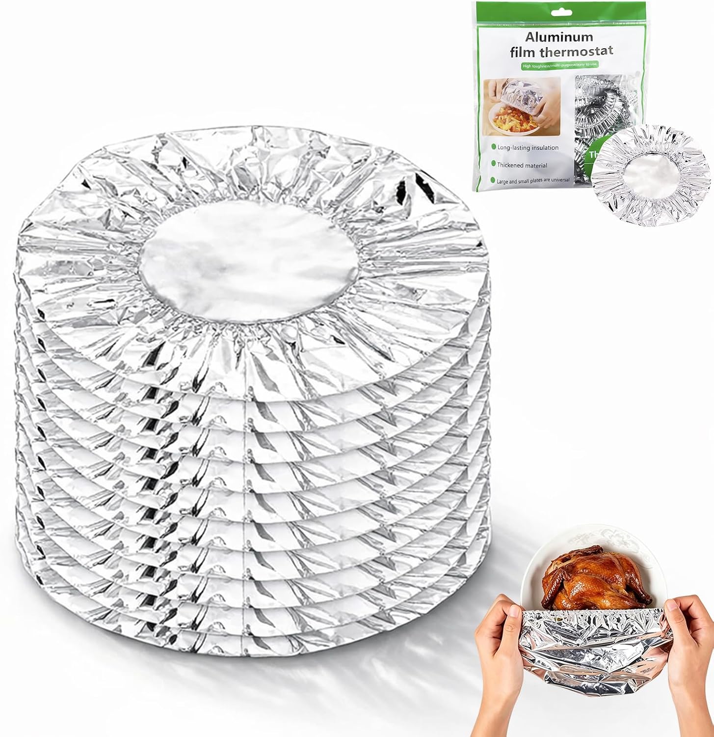 Aluminum Food Covers with Elastic, Reusable Aluminum Foil Food Insulation Covers, Fits 3.93-14in Containers, Thickened Heat-Resistant (for 3.93"-14",20)