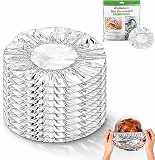 2026 Aluminum Foil Insulation Cover for Food, Reusable Aluminum Food Covers with Elastic,Fits 3.93-14in Containers,Thickened Heat-Resistant,for Refrigerator Storage,Meal Preparation (for 3.93"-14",10)