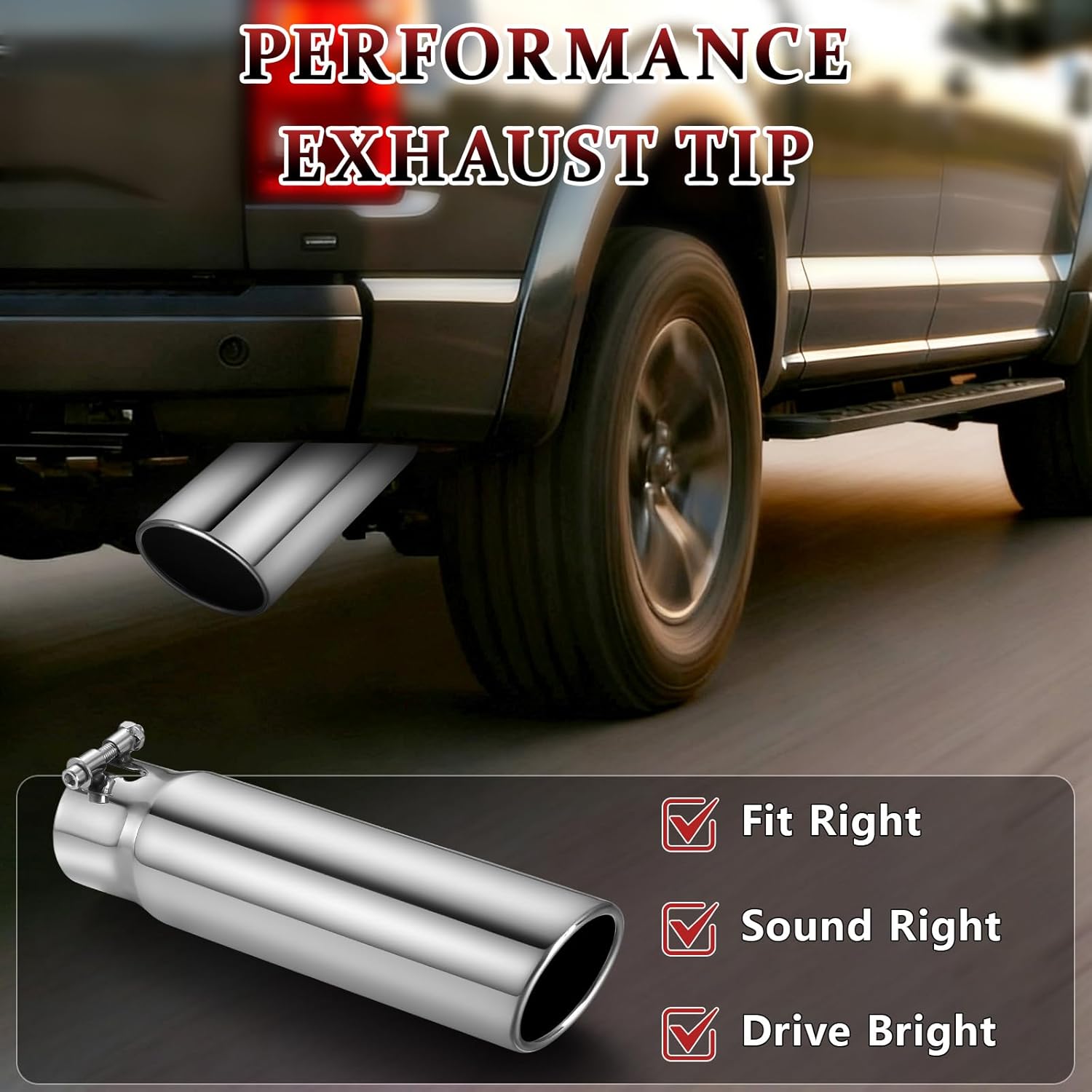 Exhaust Tip 2.5" Inlet 3" Outlet 12" Long, High Performance Stainless Steel, Rustproof Polished Finish, Rolled Angle Cut, Bolt-On Diesel Tail Pipe, Universal for Car Truck