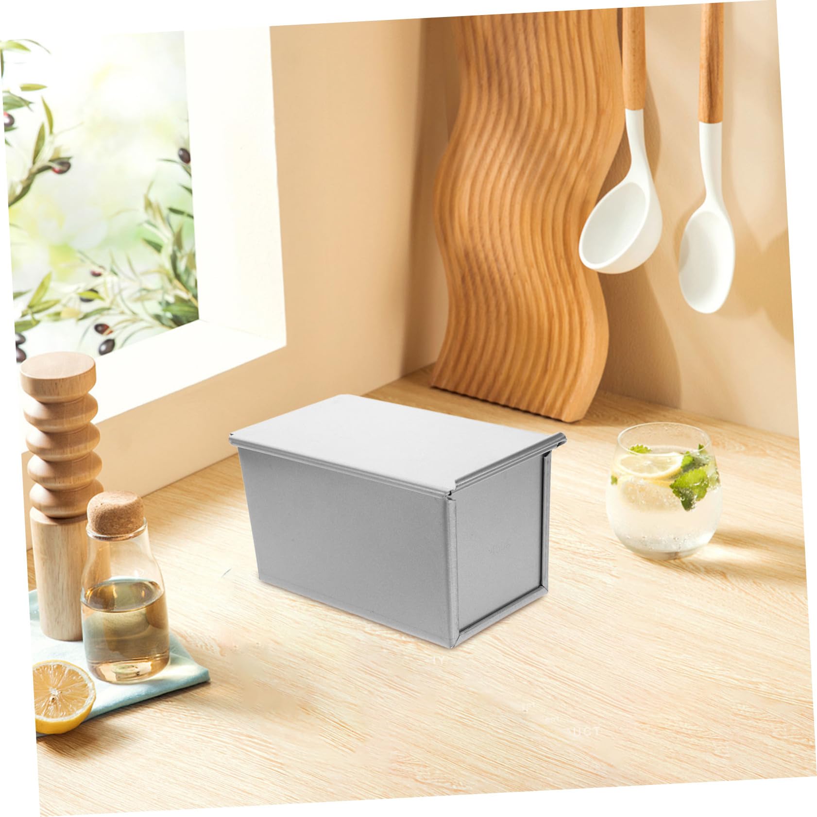IMIKEYA Contenitore Rettangolare per Pane in Alluminio Teglia Antiaderente con Coperchio per Conservazione Pane e Toast per Uso Quotidiano e Viaggi