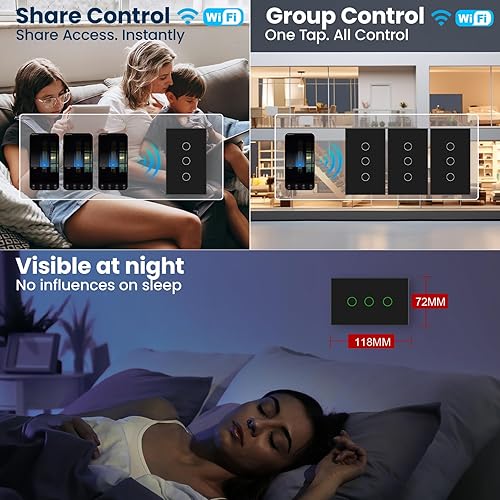 Miniatura 6 de Interruptor de luz inteligente de 4.646 x 2.835 x 1.339 in, necesita cable neutro, WiFi de 2.4 GHz, interruptor inteligente certificado por la FCC