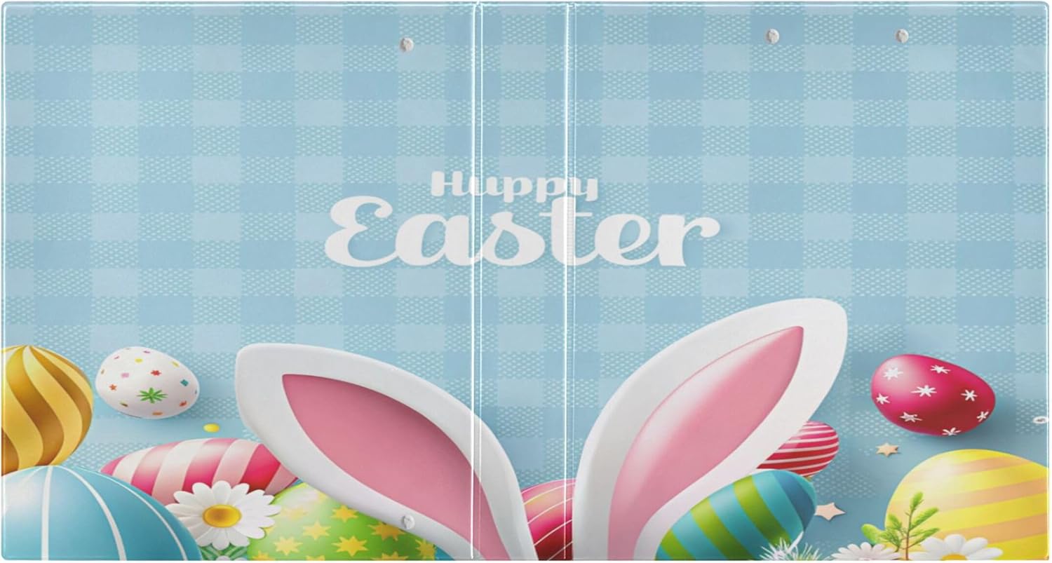 Happy Easter Theme 3 Ring Binders, 1.5” Round Ring Binders with Clipboard - Letter Size, 3 Interior PVC Clear Pockets & Anti-Slip Clip for Office School Supplies, 2PCS