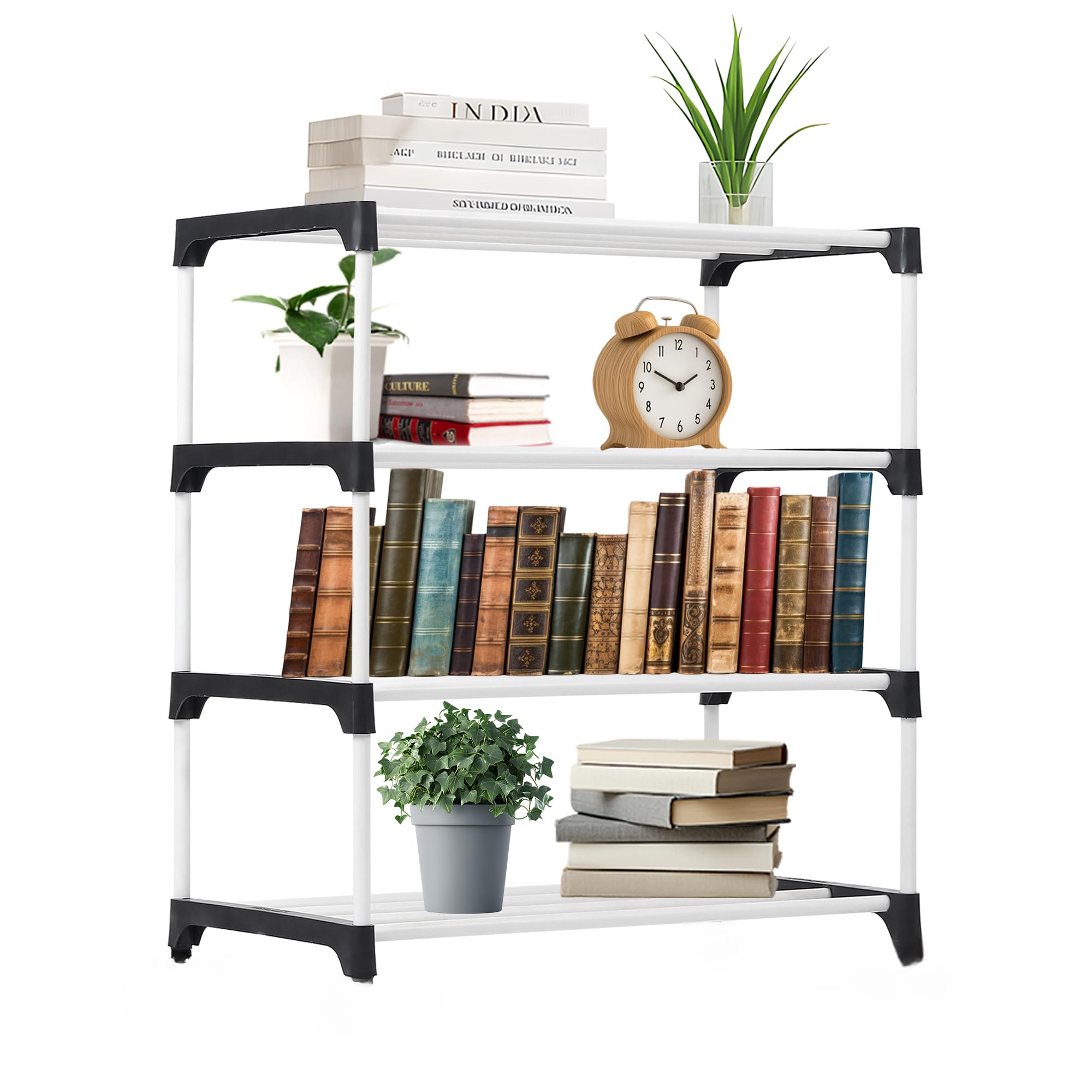 Book Storage – 4 Cases Portable Book Shelf, Kids Books Racks for Home Plastic, Bookshelf for Home, Book Shelves, Book Stand, Organizer, Rack for Study Room/Library-image-1