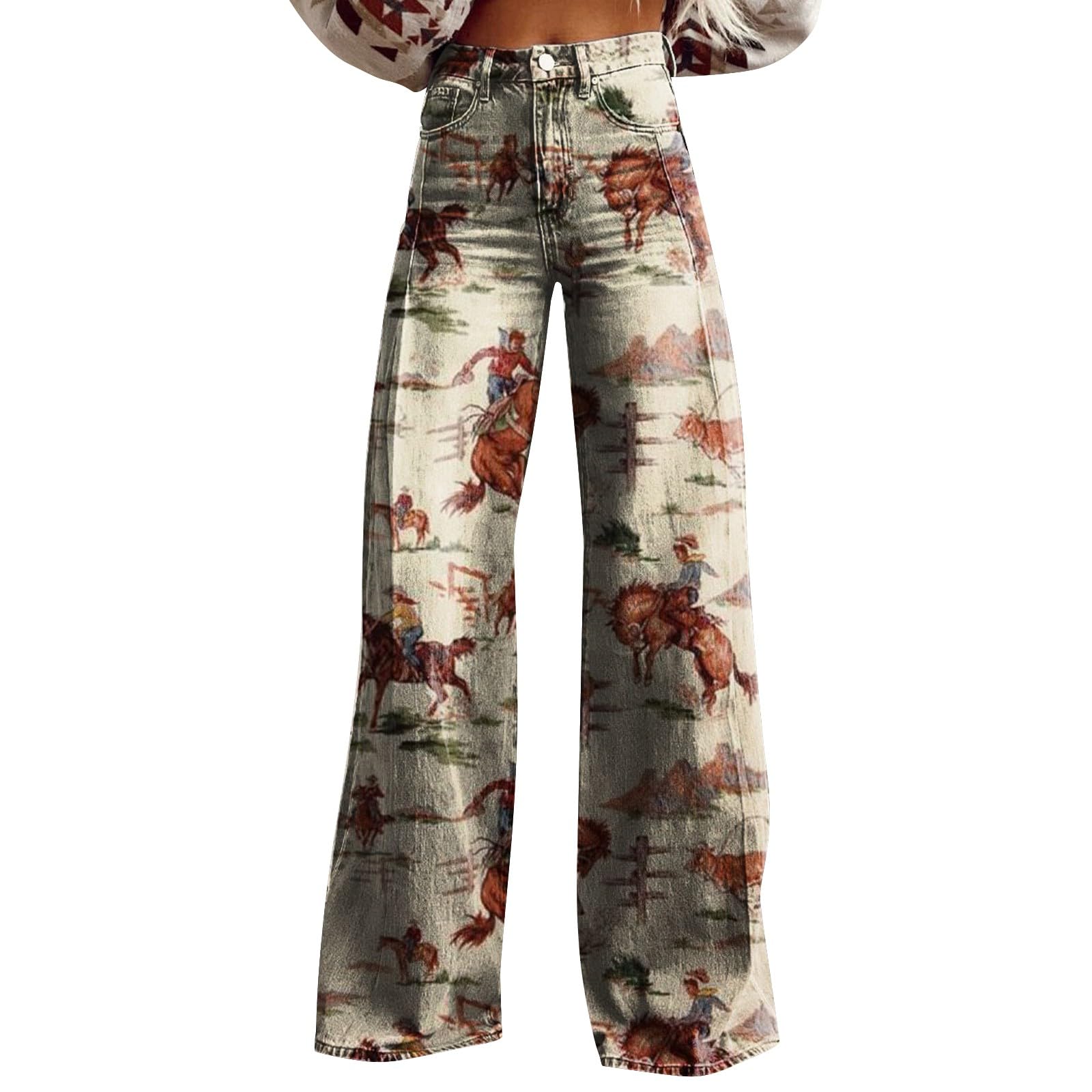 Luckywaqng Homewear Damesbroek met wijde pijpen, vintage bloemenprint, hoge taille, rechte stretchbroek met outdoorbroek, S, geel, S Luckywaqng Homewear Damesbroek met wijde pijpen, vintage bloemenprint, hoge taille, rechte stretchbroek met outdoorbroek, S, geel, S