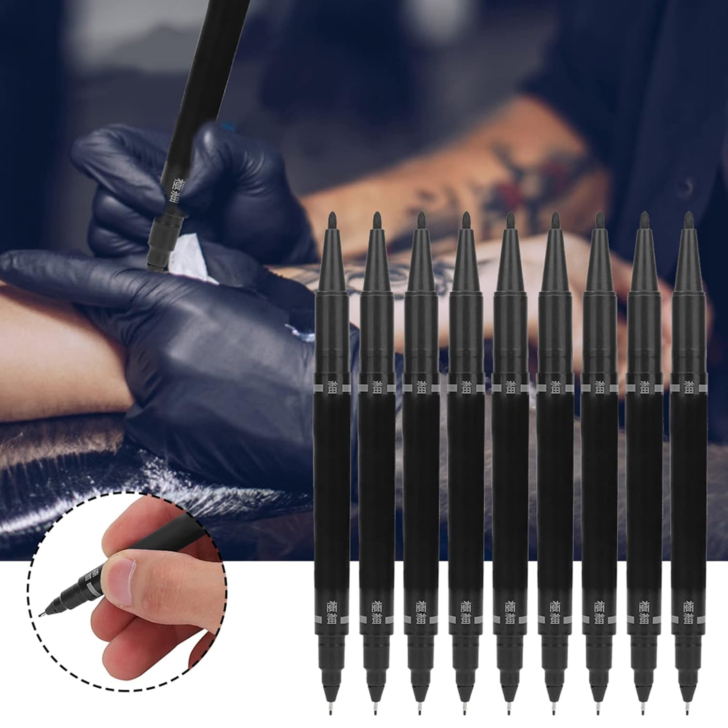 Joyzan Marking Pen, Double End Marker Piercing Positioning Marker Tool Removable Markers Aesthetic Procedures Surgical Stencil Sites Bold Tip Scribe Piercing Positioning Art Men Women 10pcs Black