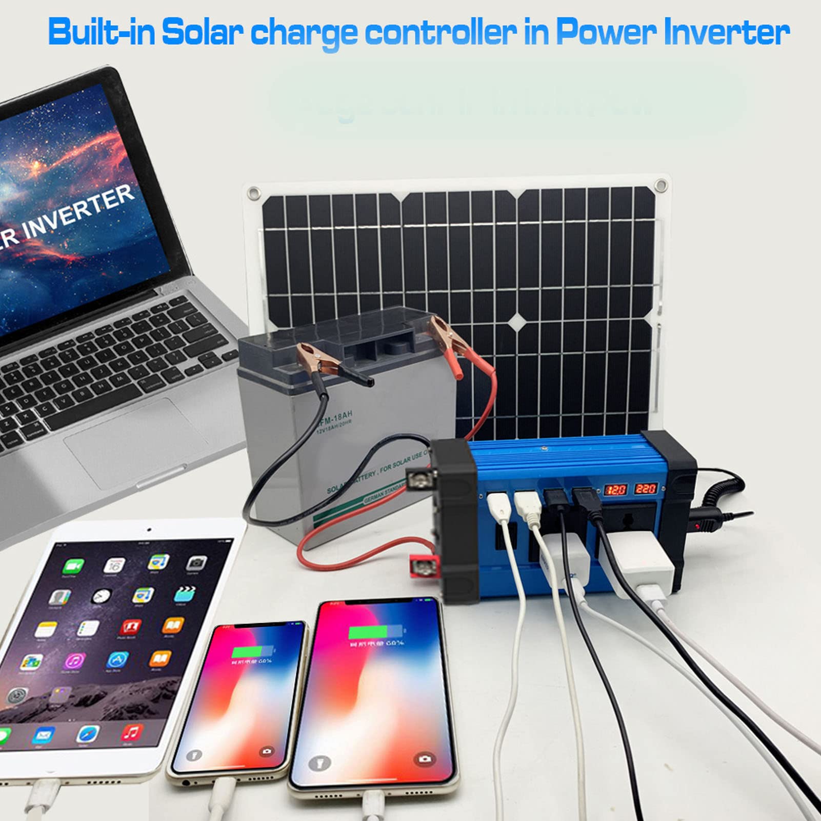 KUIDAMOS Zmodyfikowany Falownik Sinusoidalny z 4 Portami USB Lekka, Kompaktowa Konstrukcja na Wakacje (12 V do 220 V)