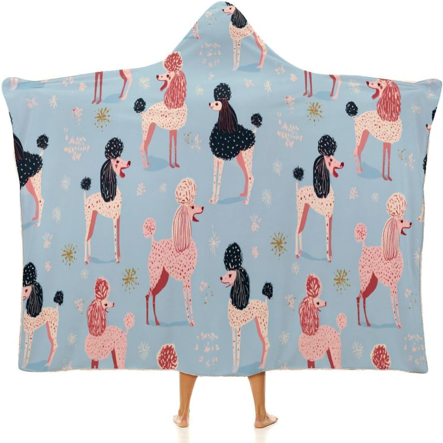 Fashion Poodle Dog Wearable Blanket Hoodie | Flannel Fuzzy Machine Washable Home Camping Lounging