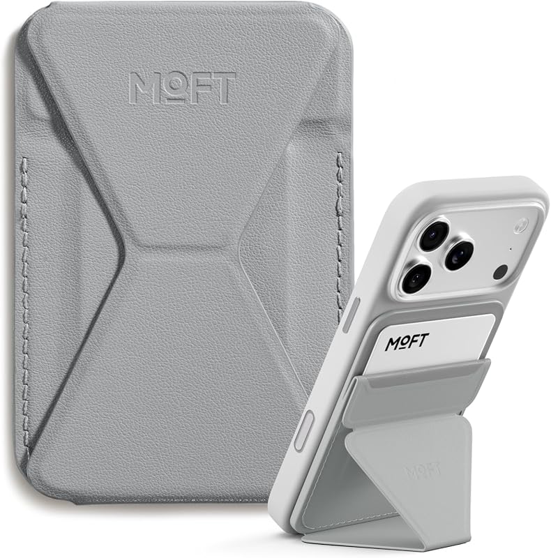 MOFT MagSafe Portafoglio Supporto per iPhone Serie 16/15/14/13 Compatibile con MagSafe, MOVAS Pelle Vegana Supporto Magnetico per Telefono con 3 Angoli di Visione, 2 Porta Carte (Cemento)