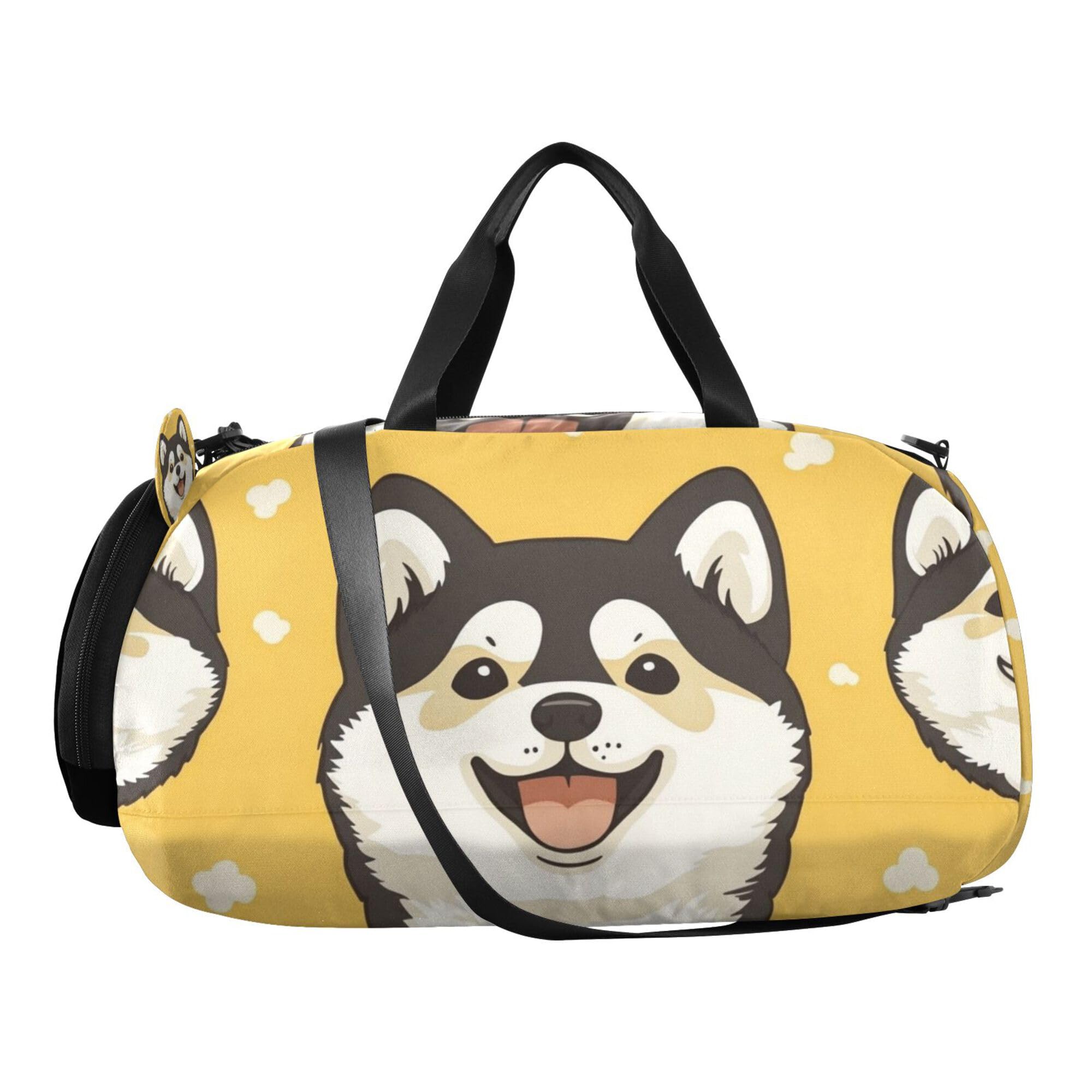 Glaphy Cartoon Shiba Inu Dog Duffle Bag for Toddler Boys Girls, Gym Sports Bag with Shoe Compartments, Kids Travel Overnight Weekender Shoulder Bag