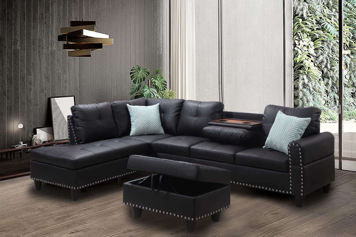 Buy Sectional Sofa with Chaise Lounge and Ottoman Living Room Leather