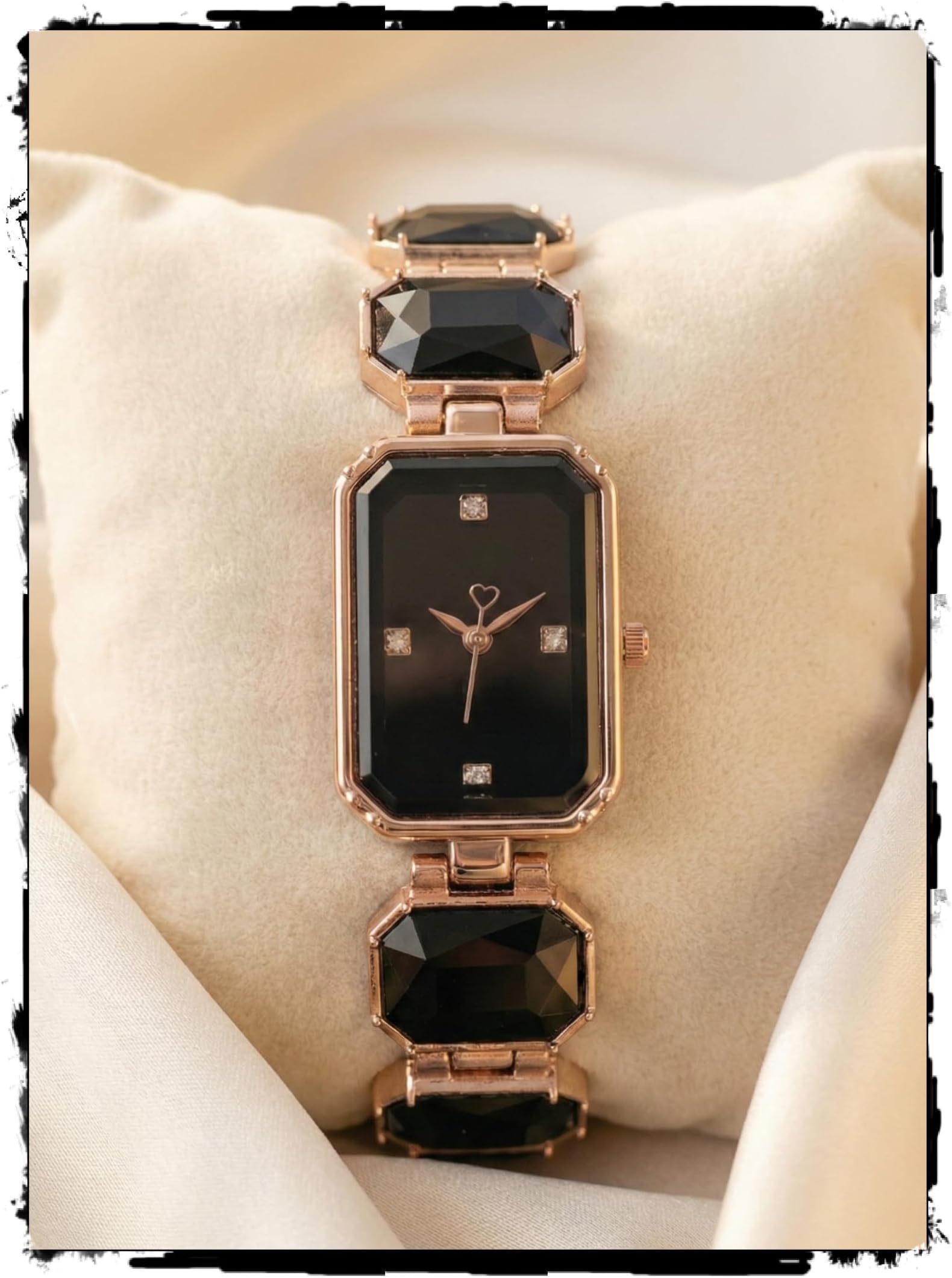 Luxury Women’s Analog Watch with Diamond-Studded Rectangular Dial & Stone-Studded Bracelet Strap, Premium Rose Gold Designer Ladies Wrist Watch