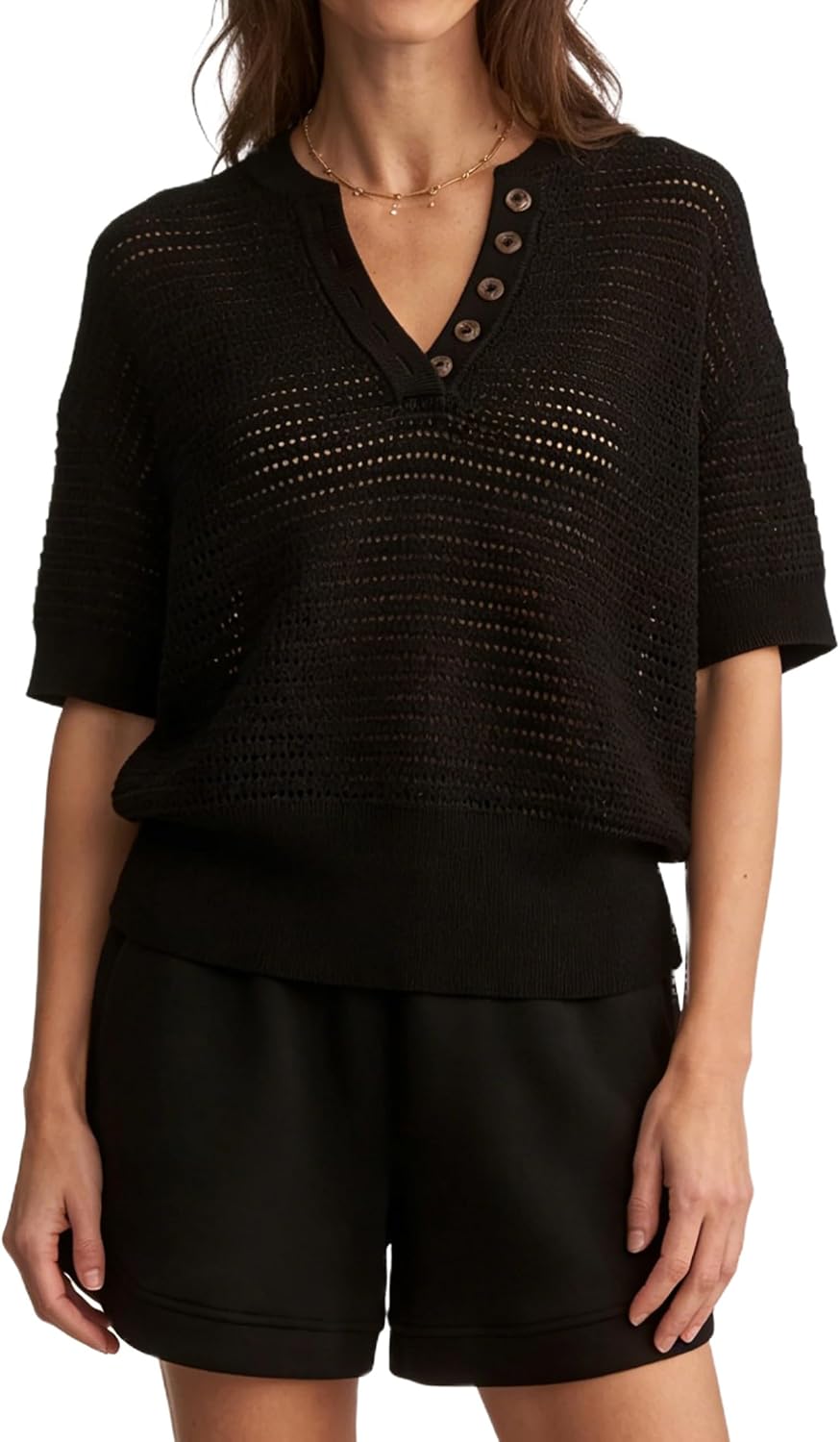 Dqbeng Crochet Tops for Women V Neck Short Sleeve Open Knit Sweater Lightweight Summer Pullover Beach Cover Up