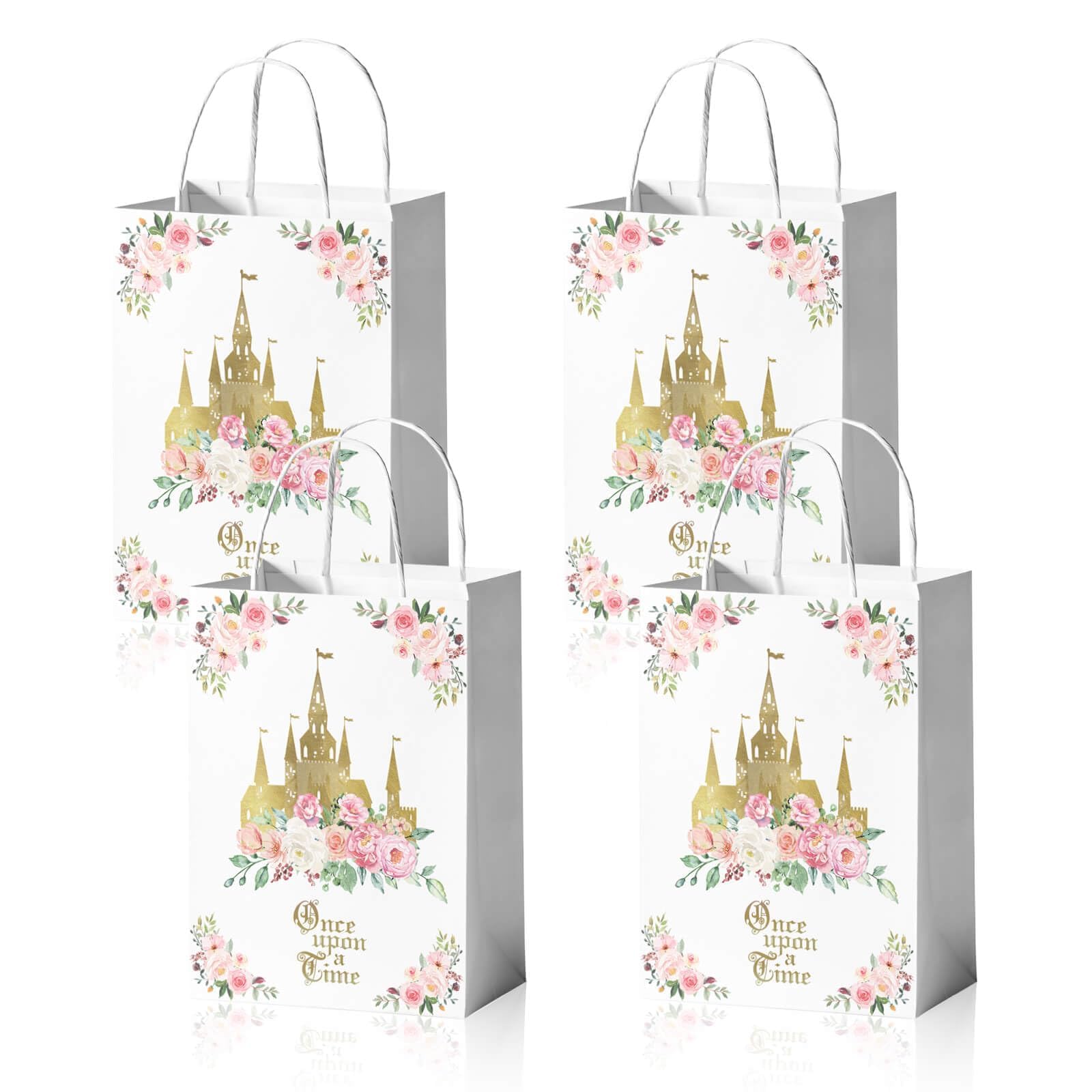 24 Pieces Once Upon a Time Party Favors Bags, Gold Castle Princess Fairytale Happy Birthday Gift Snacks Treat Candy Bags With Handles for Princess