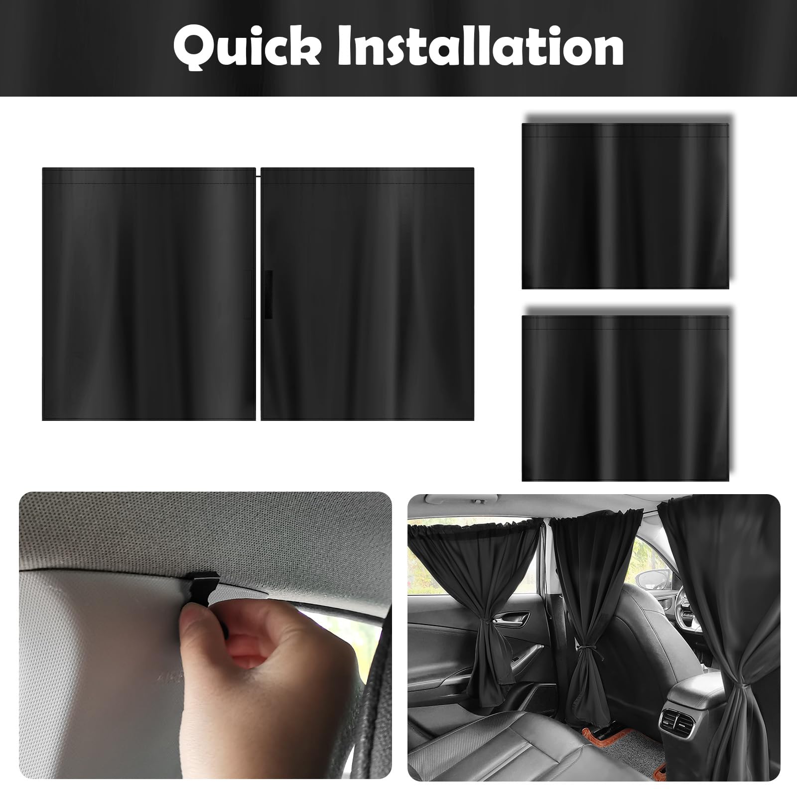 3PCS Extra Large Car Window Shades Kit,Thickened Vinyl Coated Car Window Covers for Privacy and Maintaining Cool Auto Interior Temperature,Universal Cars Curtains for Windows (Extra Large)