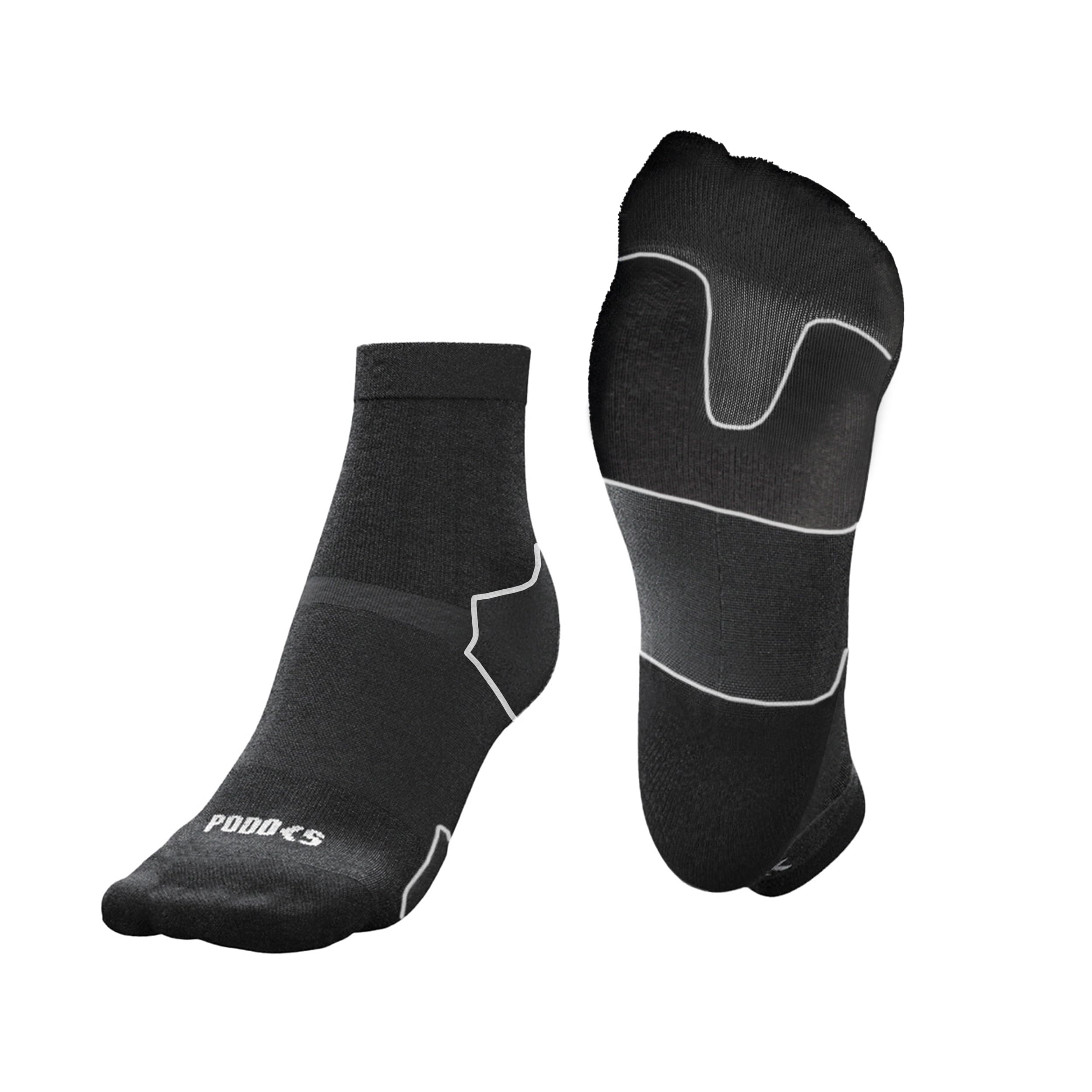 PODOKS Socks with Built-In Metatarsal Pads - Podiatrist Designed - Forefoot Pain Relief, Metatarsalgia, Black/White, L