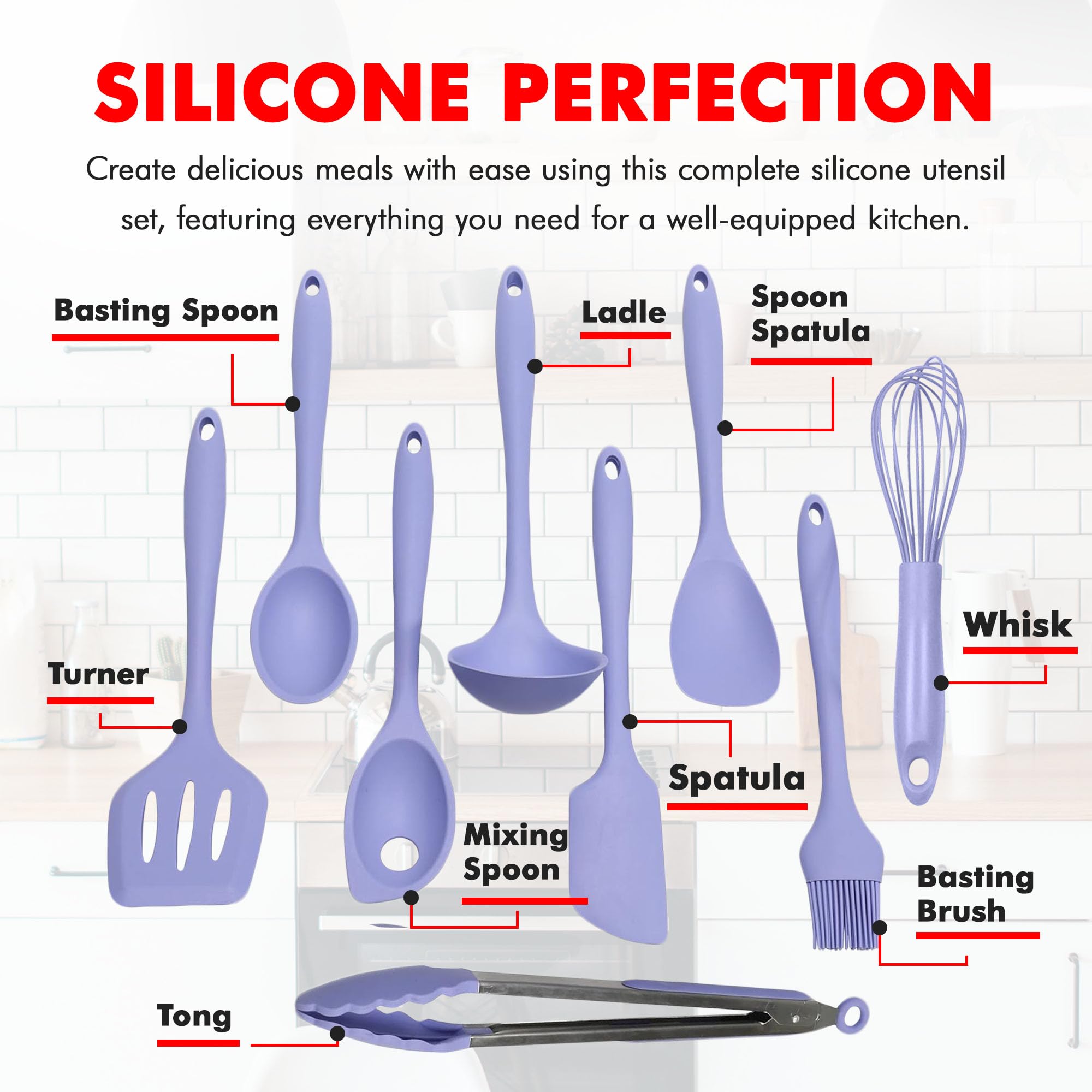Chef Craft 42128 Premium Silicone Küchenhelfer und Utensilien-Set, Silikon, Pastellblau