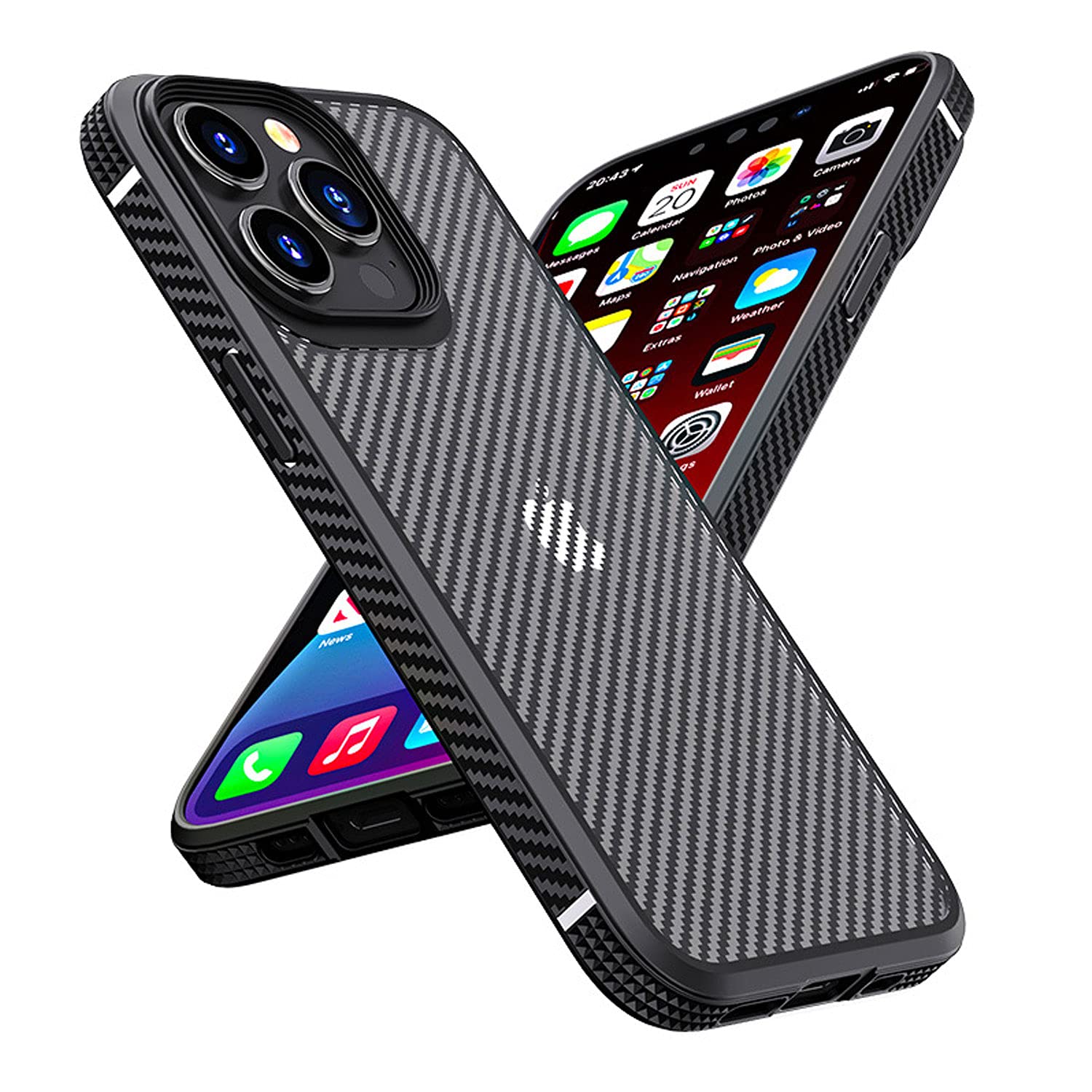 Designed for iPhone 13 Pro Max Case Carbon Fiber Pattern PC Back and TPU Bumper Premium Hybrid Case Durable Lightweight Shockproof Cover (Black)
