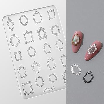 Silicone Nail Art Mold, 3D Carving Mold Templates for Precise Embossed Pattern, DIY Craft Nail Decoration Tools with Retro Frame