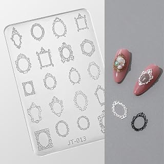 Silicone Nail Art Mold, 3D Carving Mold Templates for Precise Embossed Pattern, DIY Craft Nail Decoration Tools with Retro Frame