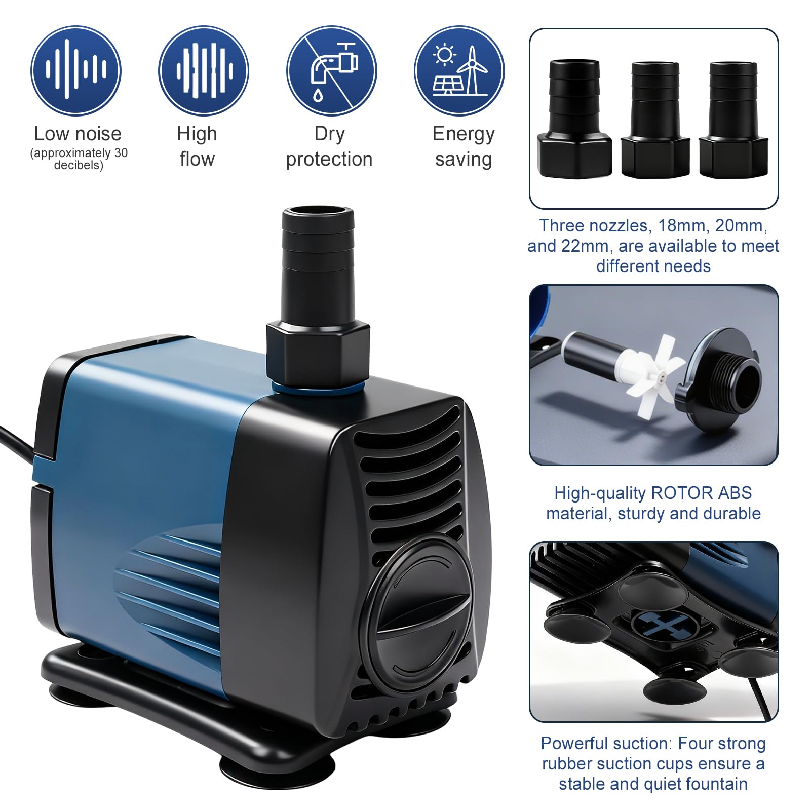 Nikou Pompa Acquario 40W 3000L/H, Sommergibile Silenziosa Pompa Acqua Anfibio Sommersa Mini Laghetto Pompe Con Cavo 1.8m, per Fontane Pesce Serbatoio Stagno