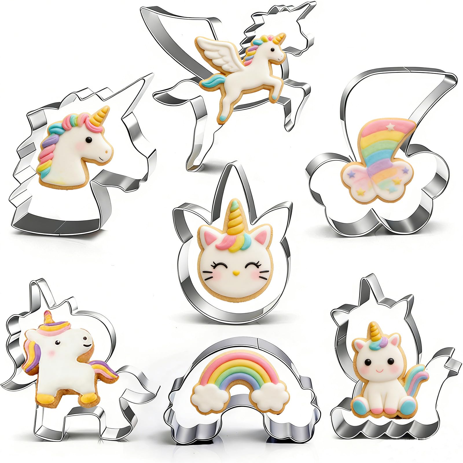 Unicorn Cookie Cutter Set, 7-Piece 3-Inch – 5 Unicorn Faces & Heads, Rainbow, Shooting Star – Fondant Molds for Kids Birthday, Holiday, Wedding Party Favors