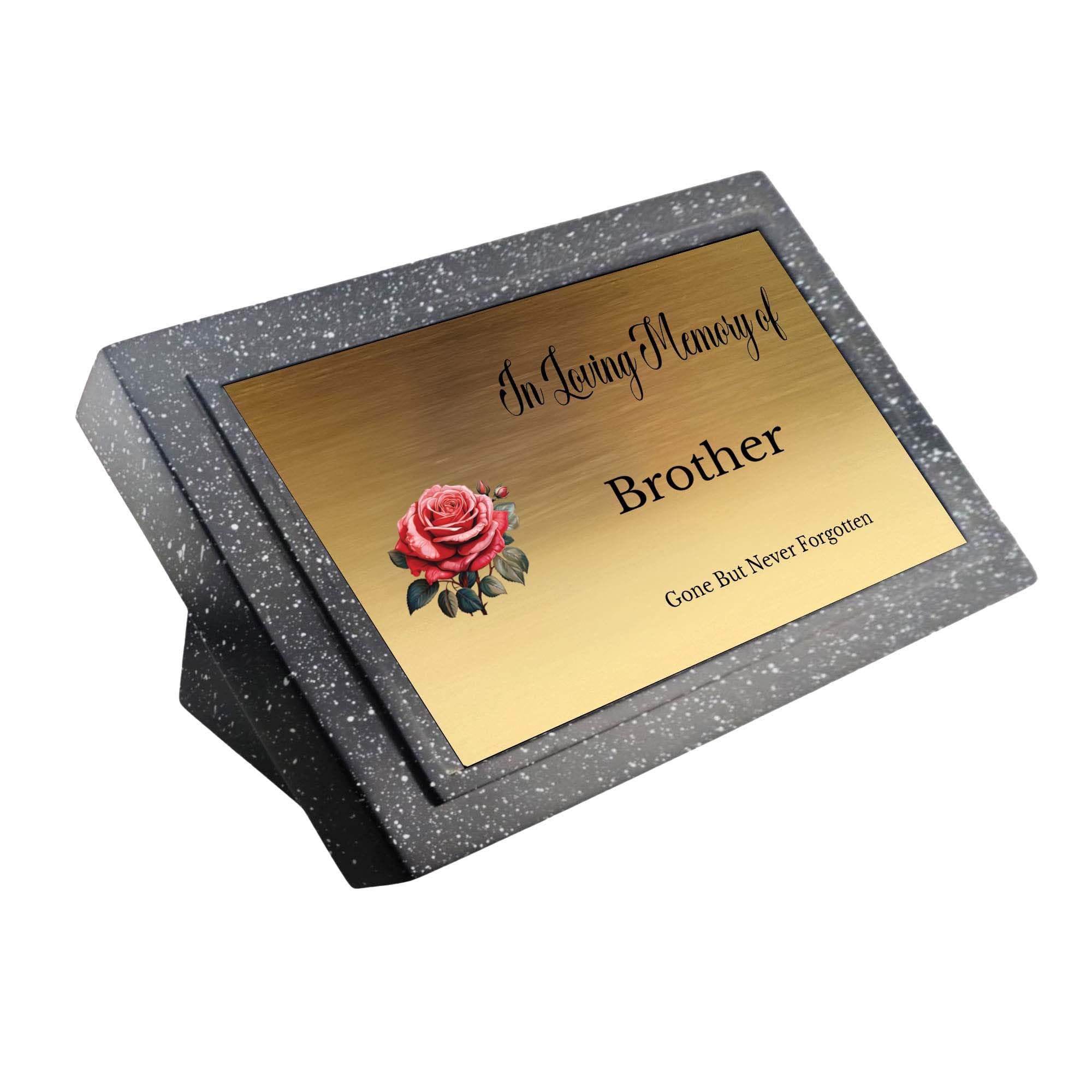 1stclassgifts Memorial Grave Marker Grave Plaque Remembrance With In Loving Memory of & Rose Design on Gold Plate (UV PRINTED) (Brother)