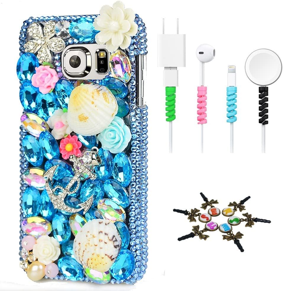 STENES Sparkle Case Compatible with Samsung Galaxy S10 6.1 Inch - Stylish - 3D Handmade Bling Silver Cross Rose Flowers Design Cover Case with Cable Protector [4 Pack] - Pink&Purple