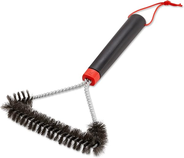 Weber Three-Sided Barbecue Brush 30 cm/BBQ Cleaning Tool, Removes Grease & Food Residue from Cooking Grates, Non-Slip Silicone Handle, Stainless Steel Bristles, 30.5 cm x 18 cm x 2.5 cm - 1