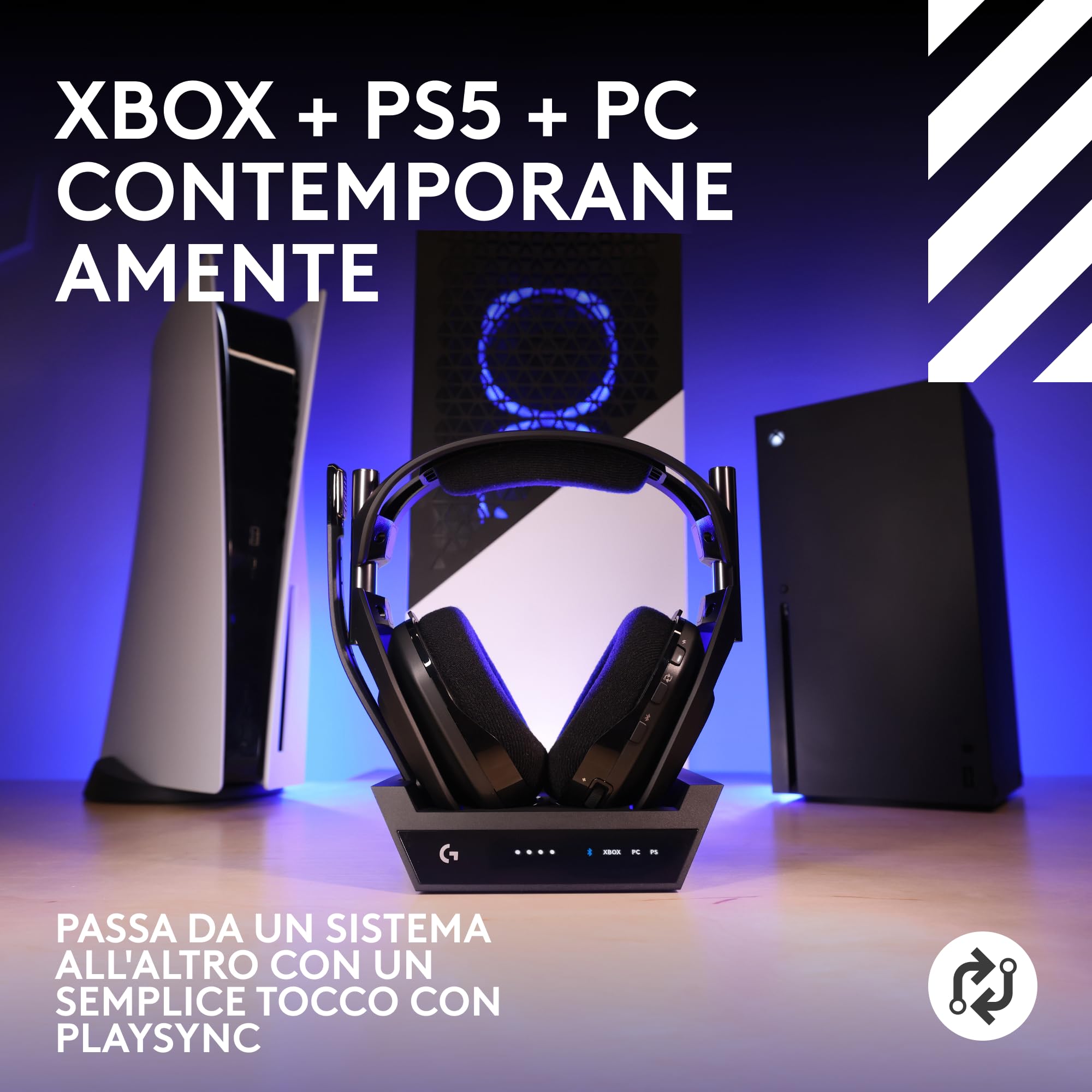 Logitech G Astro A50 X Cuffia con microfono gaming wireless LIGHTSPEED + base di ricarica, PRO-G GRAPHENE, PLAYSYNC su Xbox Series X|S, PS5, PC/Mac, Bluetooth, Passthru HDMI 2.1, Nero