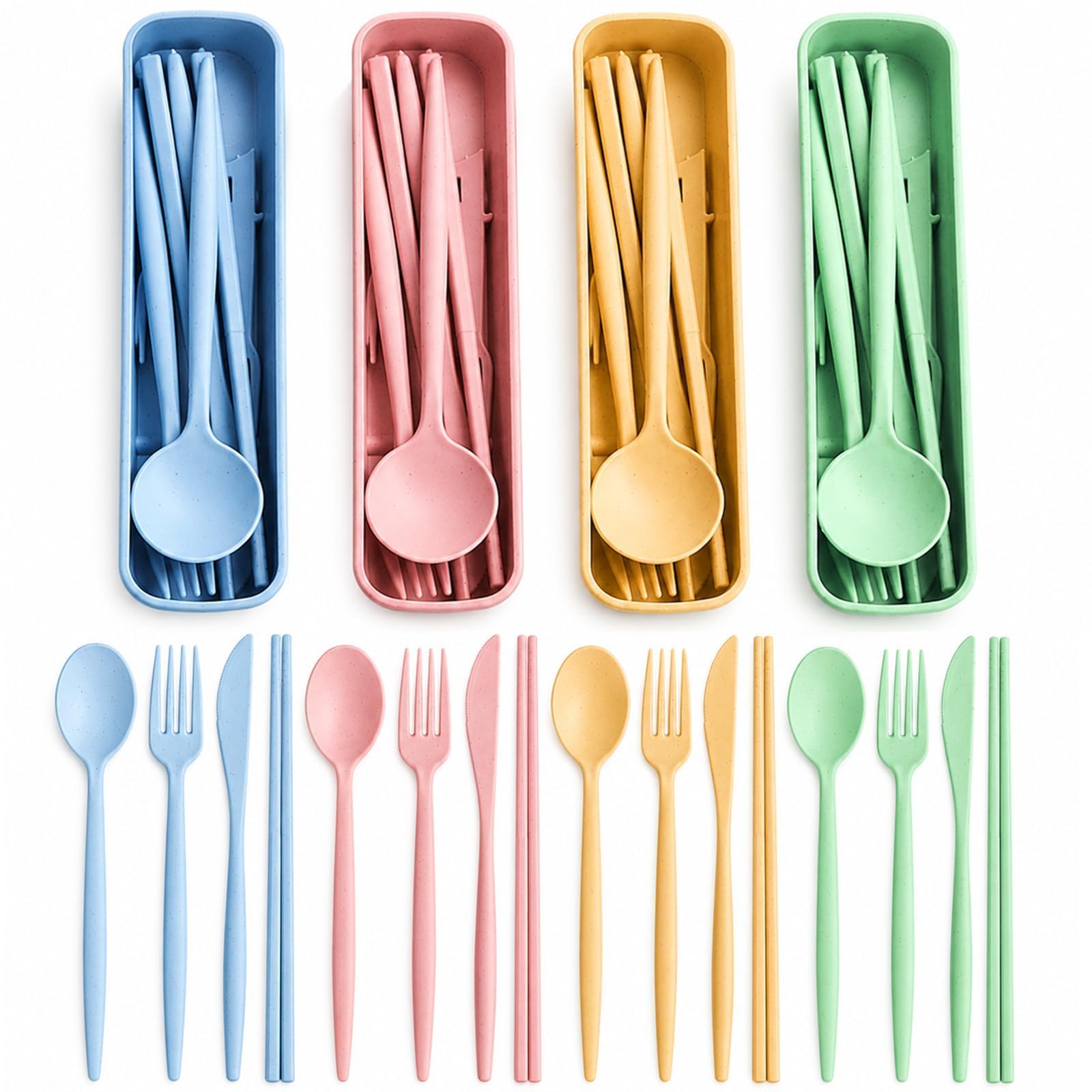 4PCS Travel Cutlery Set, Portable Reusable Plastic Utensils with Case
