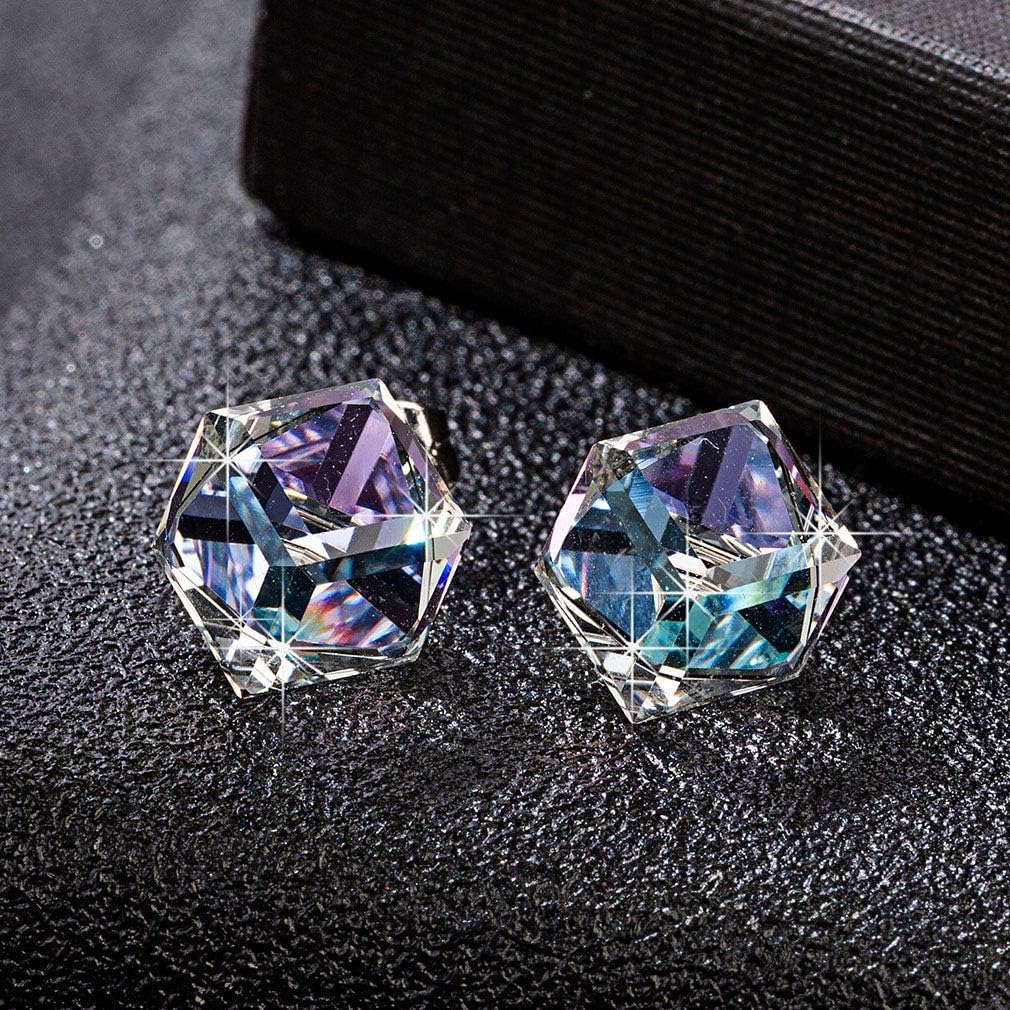 Cube Austrian Crystal Drop Leverback Earrings for Women Fashion 14K Rose Gold Plated Hypoallergenic Jewelry - Image 5