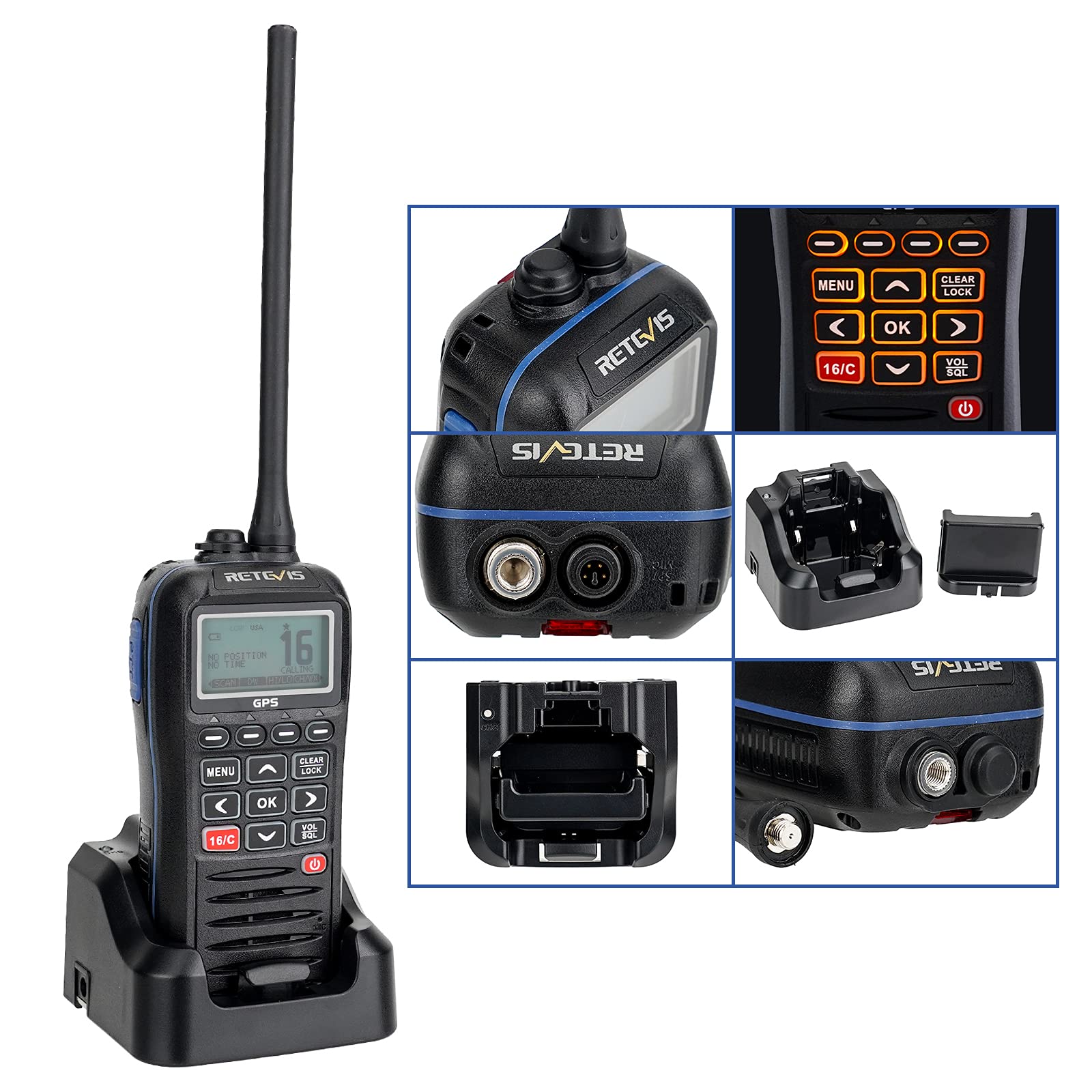 Retevis RM40 Talkie Walkie Marine IP67 VHF Marin Portable Flottant GPS Noir