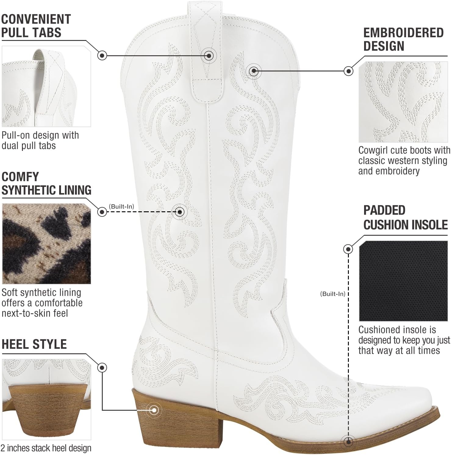 HISEA Rollda Cowboy Boots for Women Western Cowgirl Boots with Chunky Heel Ladies Snip Toe Mid-Calf Boots - Image 5