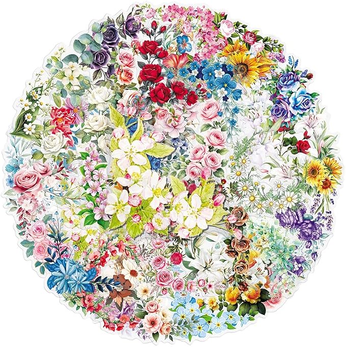 50 Packs Transparent Courtyard Corner Flower Stickers for Water Bottles Laptop Phone Computer Guitar Scrapbook Journal Floral Sticker Pack Waterproof Aesthetic Trendy Decals for Teens Girls Adults image 5