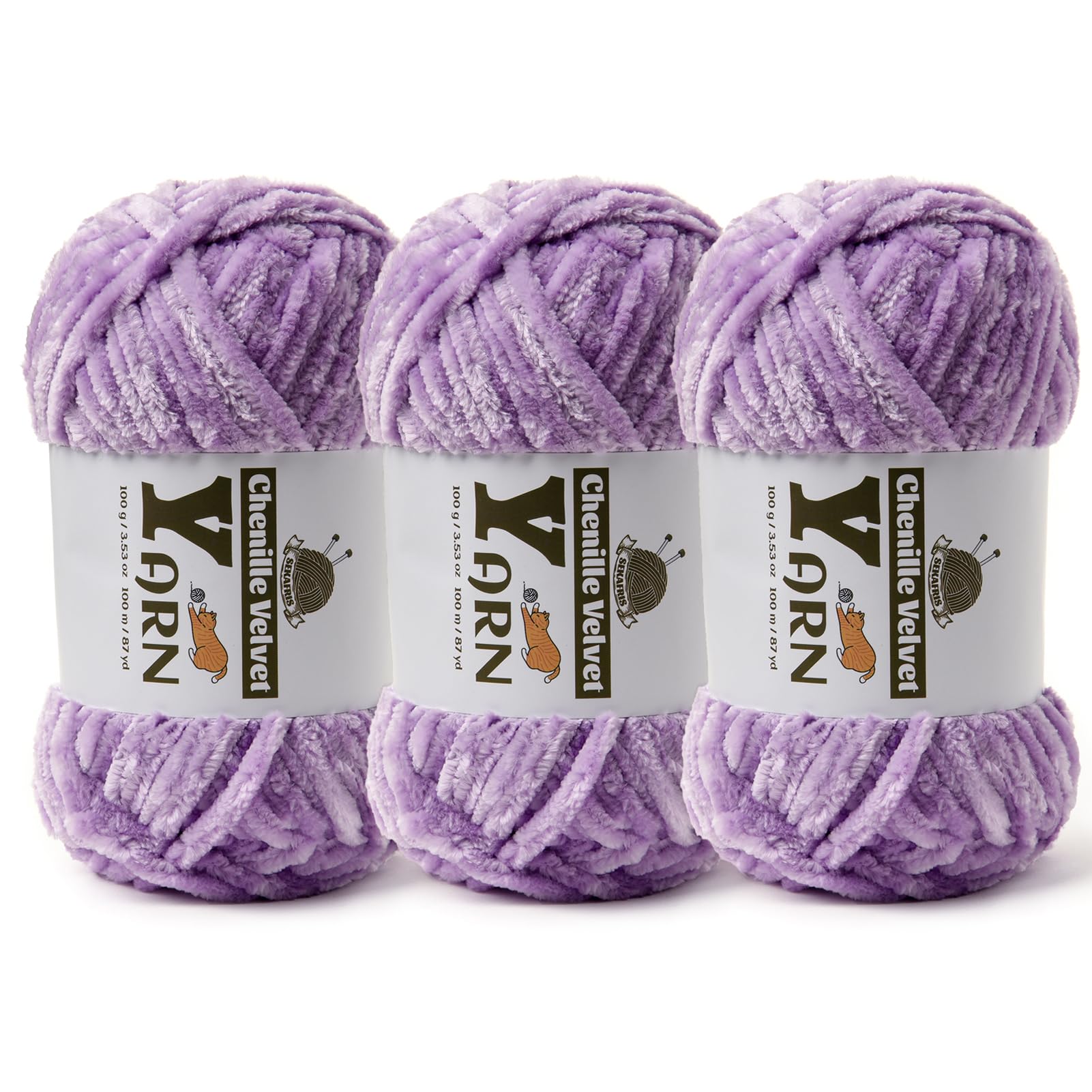 Chenille Crochet Pale Purple Yarn 3 Pack