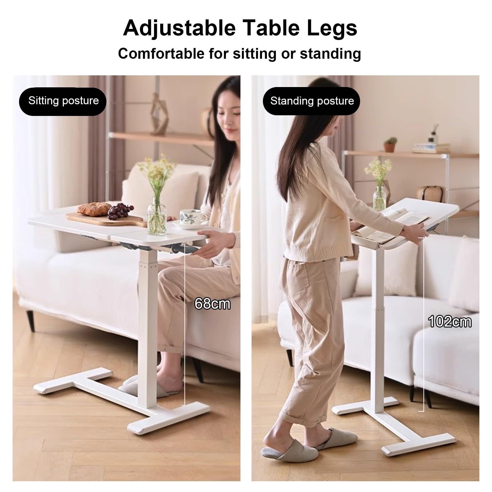 Overbed - Mesita de noche de altura ajustable, escritorio móvil rodante para laptop, mesa auxiliar con mesa abatible para hospital y uso doméstico