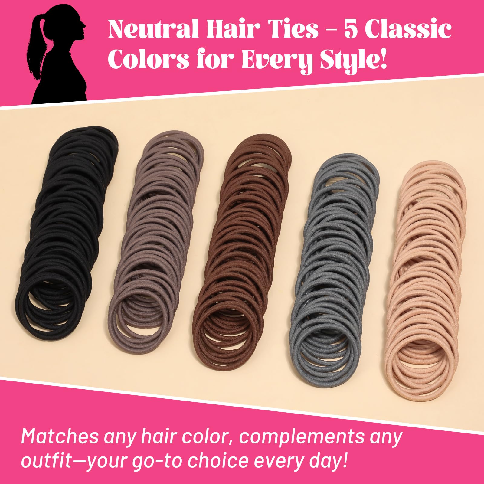 Anezus 200 Stück mehrfarbige Haargummis für dickes Haar, elastische Haargummis, große Haarbänder für Damen, Herren und Mädchen (4 mm)