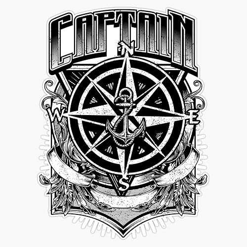 HOF Trading Adhesivo de vinilo con brújula y ancla de capitán náutico vintage, impermeable, para laptop, pared, ventana, 5 pulgadas