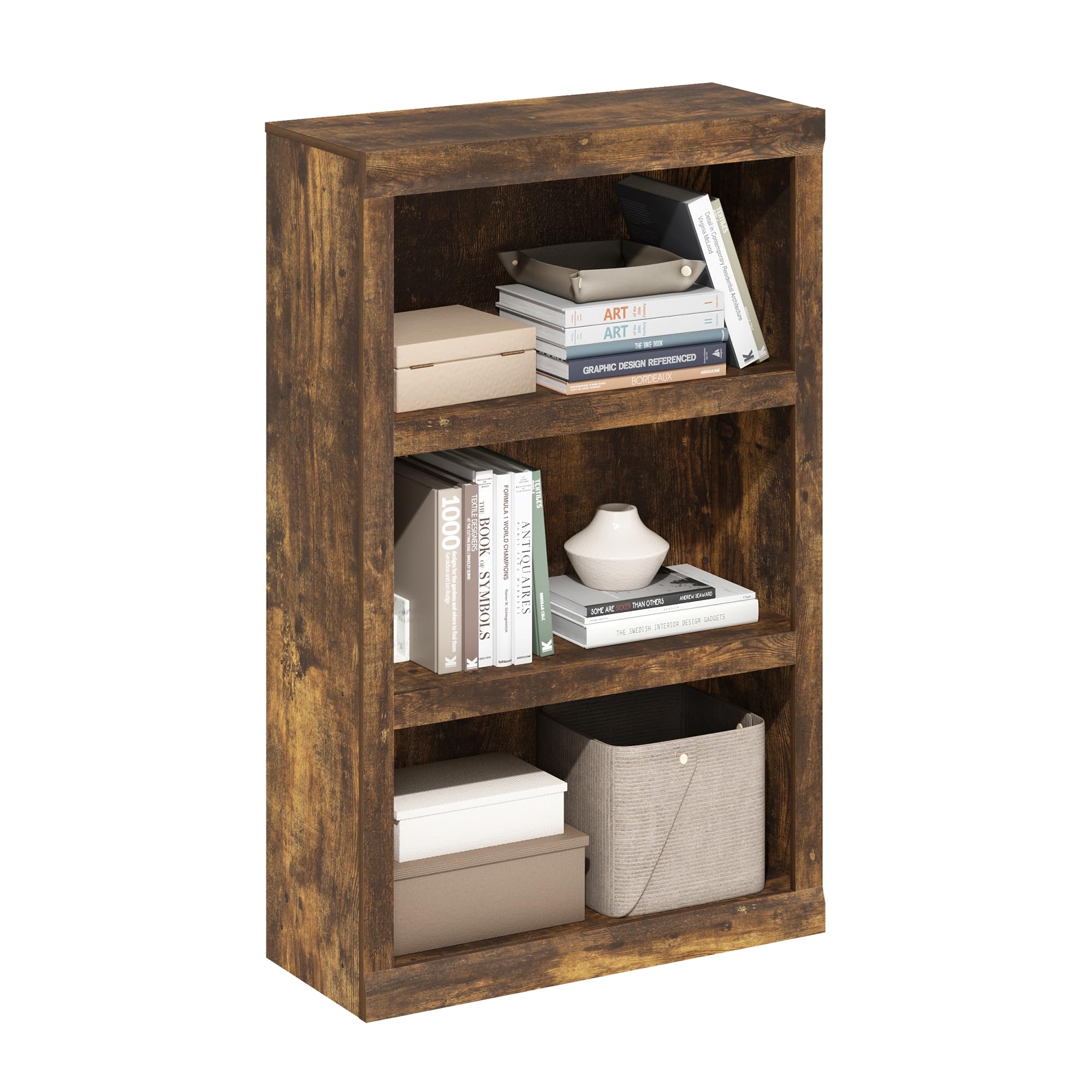 Furinno RAIL Book Shelf, 3-Tier Bookshelf, Bookcase with Open Shelf, 25.65 x 62.48 x 99.06 cm, for Living Room, Bedroom, Home Office, Amber Pine