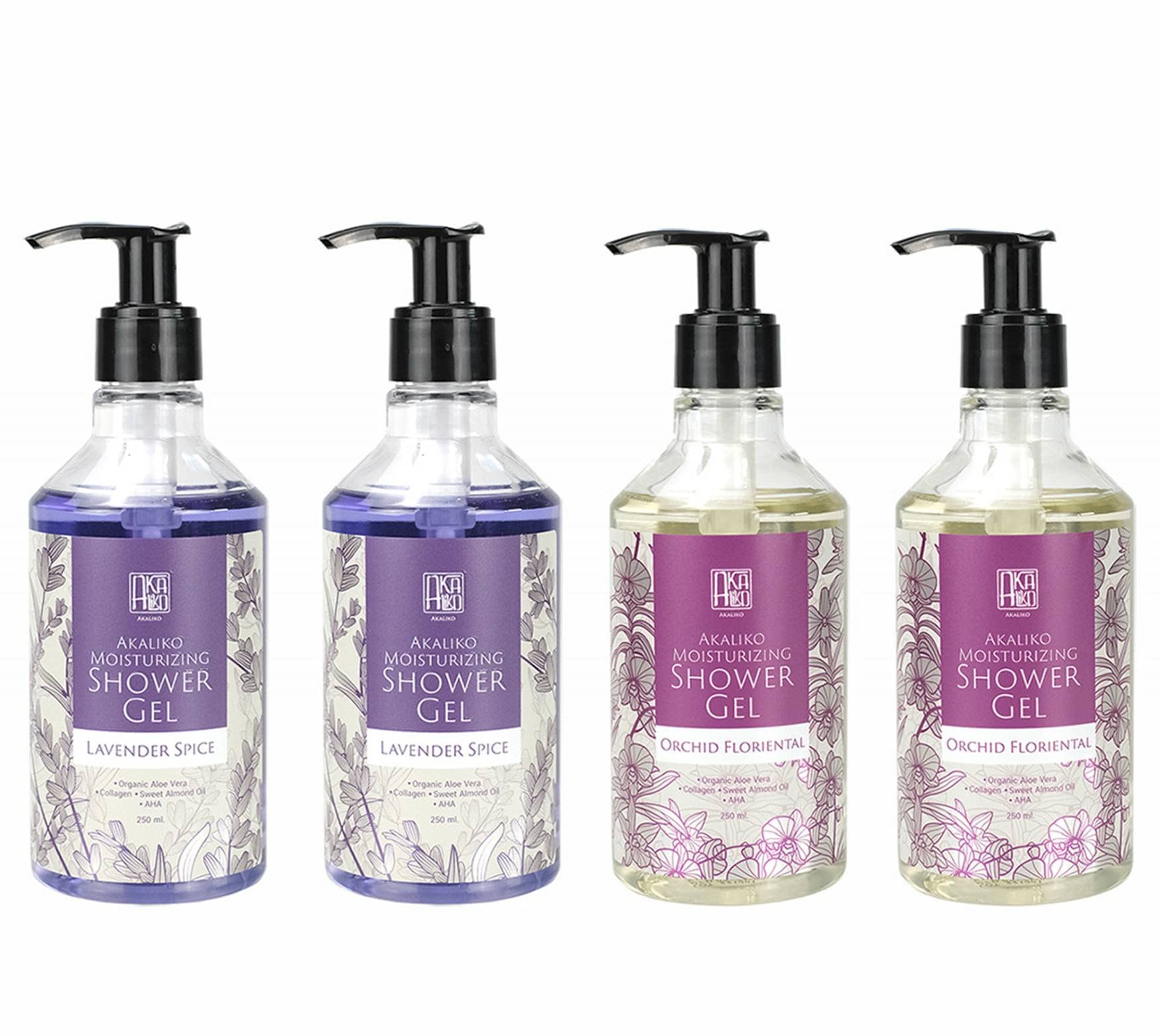 AKALIKO Lavender and Orchid Moisturizing Shower Gel Set.