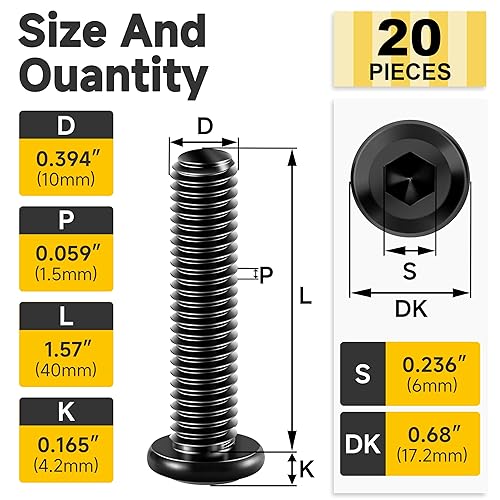 Miniatura 36 de Mywish Tornillos hexagonales de cabeza plana M8 x 1.181 in, 20 unidades, tornillos de acero inoxidable 304 para muebles, rosca completa, óxido negro