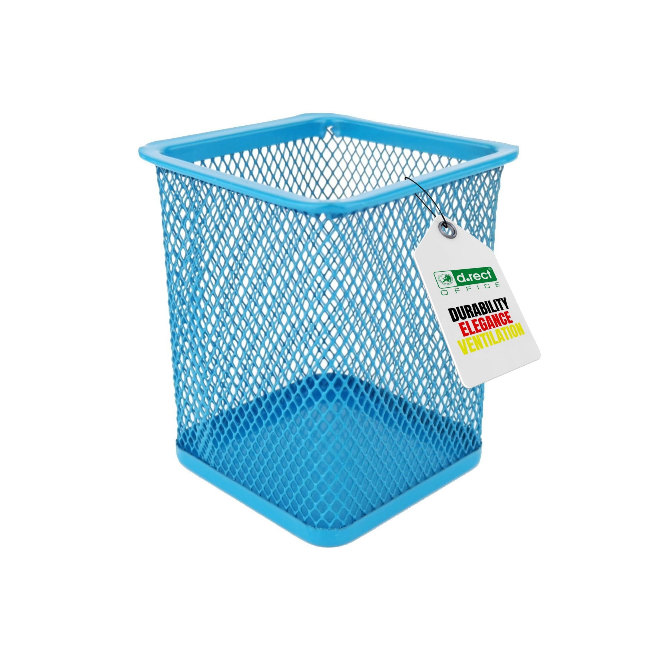 D.RECT Metal Square Pen Holder | Pen Holder Cube Made of Wire Metal | Mesh Multifunctional Cup for Ballpoint Pen Blue