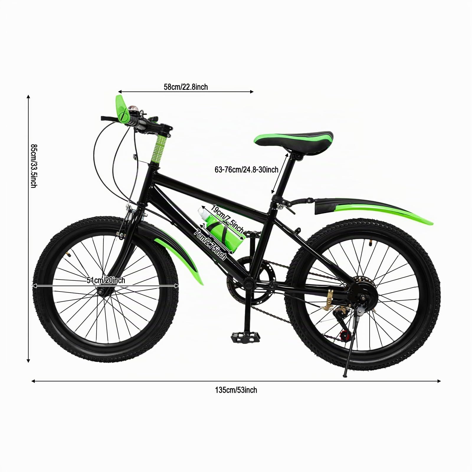 Mountain bike da 20 pollici con cambio a 7 marce, capacità di carico 85 kg, regolabile per mountain bike, catena di posizionamento della velocità, bicicletta per bambini da 8 a 13 anni